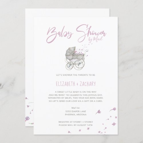 Vintage Baby Carriage Pink Baby Shower by Mail Invitation