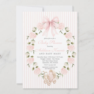 Vintage Baby Carriage pink bow Girl Baby Shower Invitation