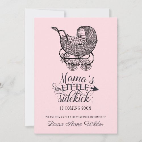 Vintage Baby Carriage Pink Girl Baby Shower  Invitation