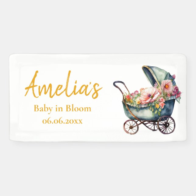 Vintage Baby Carriage - Pram Baby Shower Welcome  Banner (Horizontal)