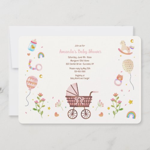 Vintage Baby Carriage Shower Invitation