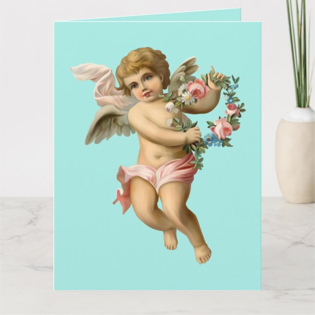 Vintage Baby Cherub with Flowers Card (Front)