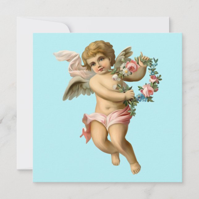 Vintage Baby Cherub with Flowers Card (Front)