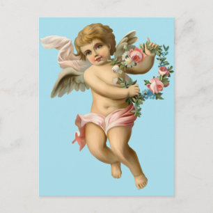 Vintage Baby Cherub with Flowers Postcard