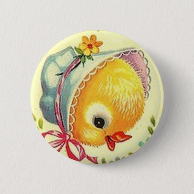 Vintage Baby Chick Easter Button Pin (Front)