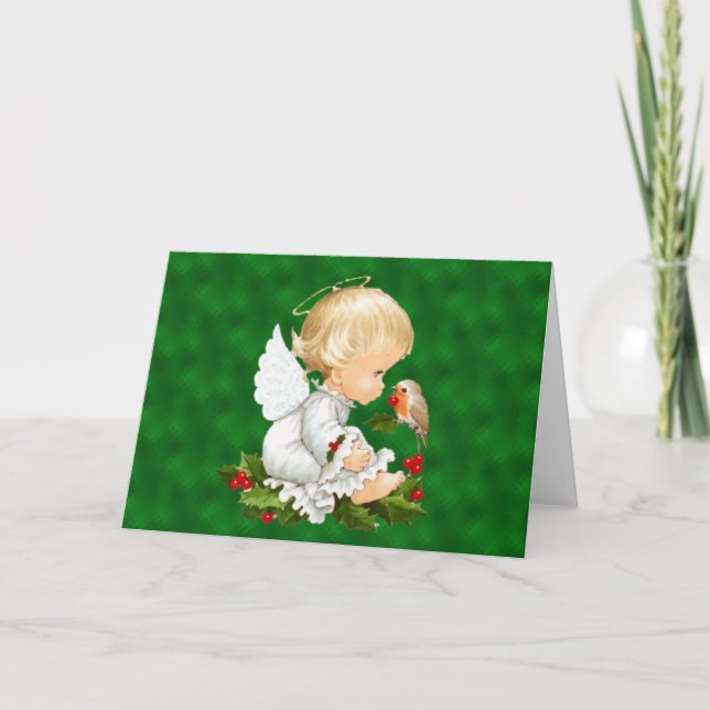 Vintage Baby Christmas Angel Holiday Card (Front)