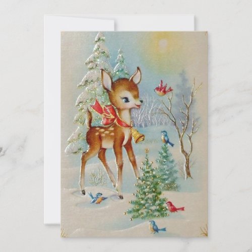 Vintage Baby Christmas Deer Holiday Flat Card