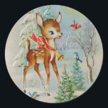 Vintage Baby Christmas Deer In The Snow Classic Round Sticker<br><div class="desc">Holiday Vintage Baby Christmas Deer In The Snow..</div>