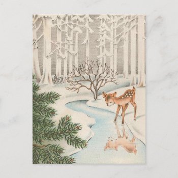 Vintage Baby Deer Drinking Postcard by Timeless_Treasures at Zazzle