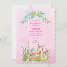 Vintage Baby Deer sitting in grass pink Invitation