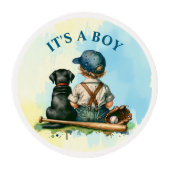 Vintage Baby, Dog and Baseball | It's a Boy Edible Frosting Rounds (Front)
