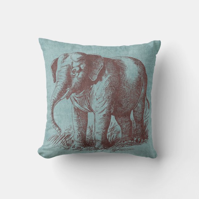 Vintage Baby Elephant Throw Pillow (Front)
