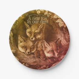 Vintage baby fox woodland brown baby shower  paper plates