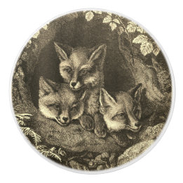 Vintage baby fox woodland ceramic knob