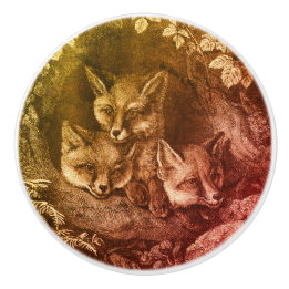 Vintage baby fox woodland ceramic knob
