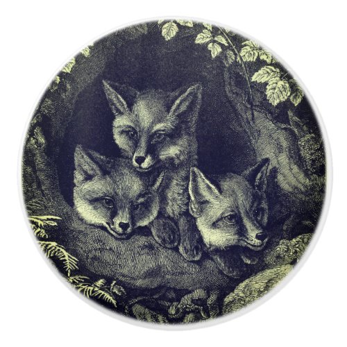 Vintage baby fox woodland ceramic knob