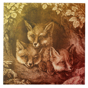 Vintage baby fox woodland ceramic tile