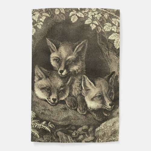 Vintage baby fox woodland  garden flag
