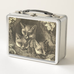 Vintage baby fox woodland metal lunch box