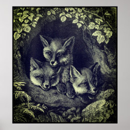 Vintage baby fox woodland poster
