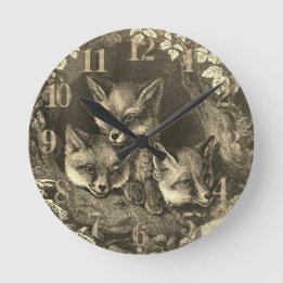 Vintage baby fox woodland round clock