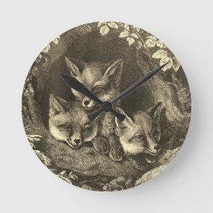 Vintage baby fox woodland round clock