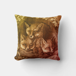 Vintage baby fox woodland throw pillow