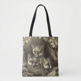 Vintage baby fox woodland tote bag