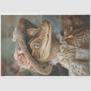 Vintage Baby Gator in Lace Dress Decoupage Tissue Paper