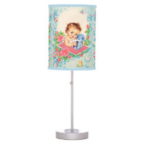 Vintage Baby Girl and Teddy Bear Nursery Lamp
