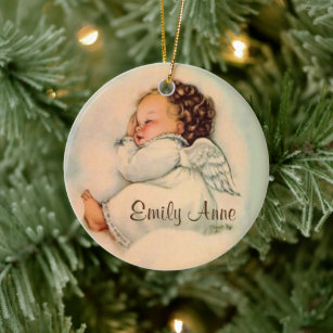Vintage Baby Girl Angel Sleeping Ceramic Ornament