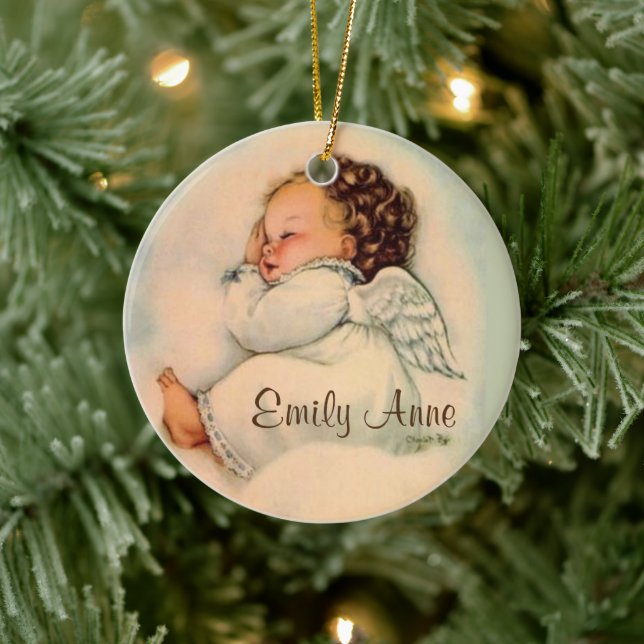 Vintage Baby Girl Angel Sleeping Ceramic Ornament (Tree)