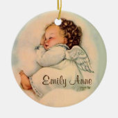 Vintage Baby Girl Angel Sleeping Ceramic Ornament (Front)