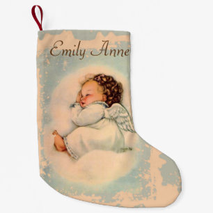 Vintage Baby Girl Angel Sleeping Double sided Small Christmas Stocking