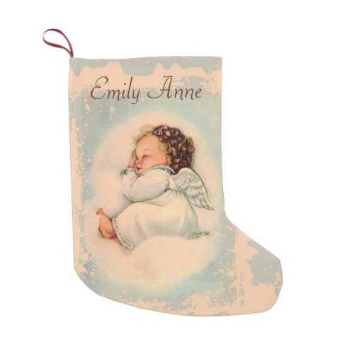 Vintage Baby Girl Angel Sleeping Double sided Small Christmas Stocking