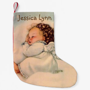 Vintage Baby girl angel sleeping in clouds Small Christmas Stocking