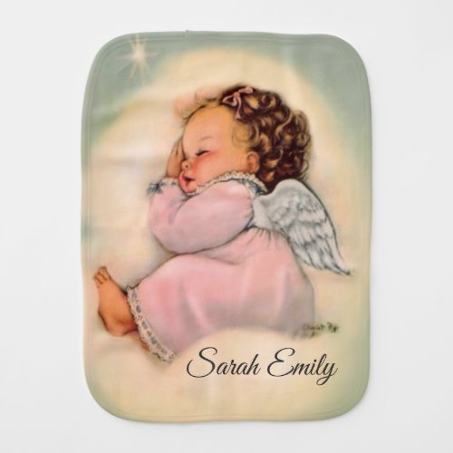 Vintage Baby Girl Angel Sleeping on a Cloud Baby Burp Cloth