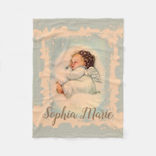 Vintage Baby Girl Angel Sleeping on Cloud Fleece Blanket