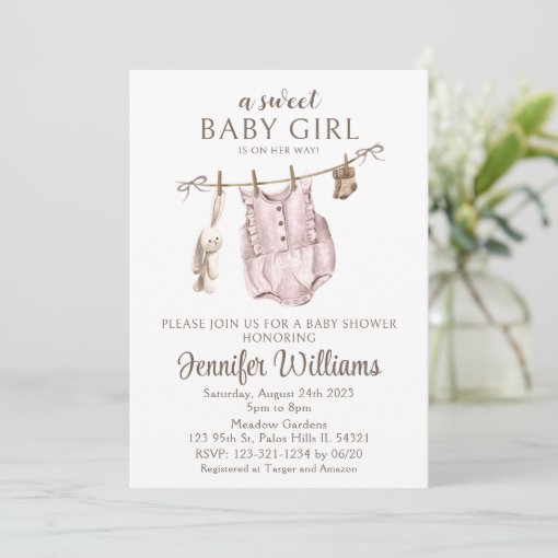 Vintage baby girl Baby shower invitation | Zazzle