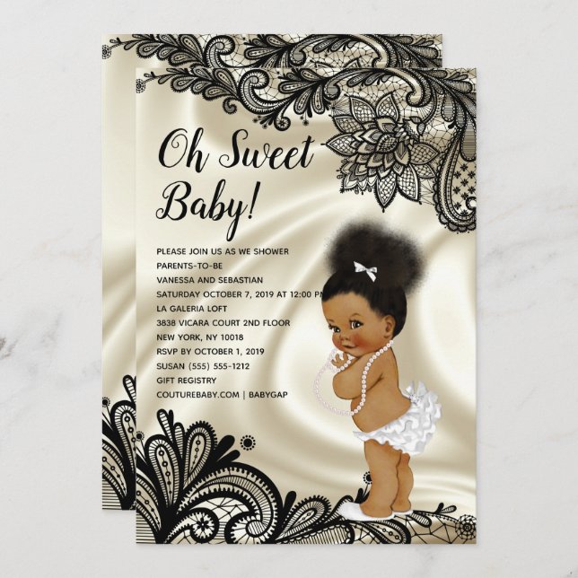 Vintage Baby Girl Baby Shower Invitation (Front/Back)
