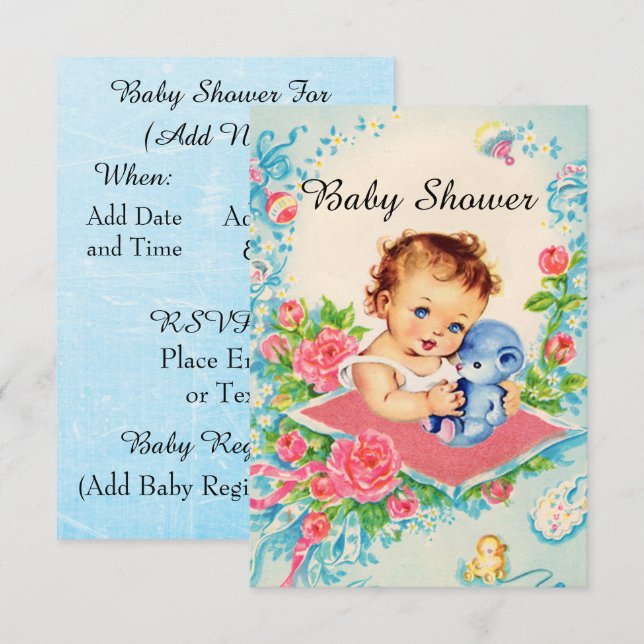 Vintage Baby Girl Baby Shower Invitations (Front/Back)