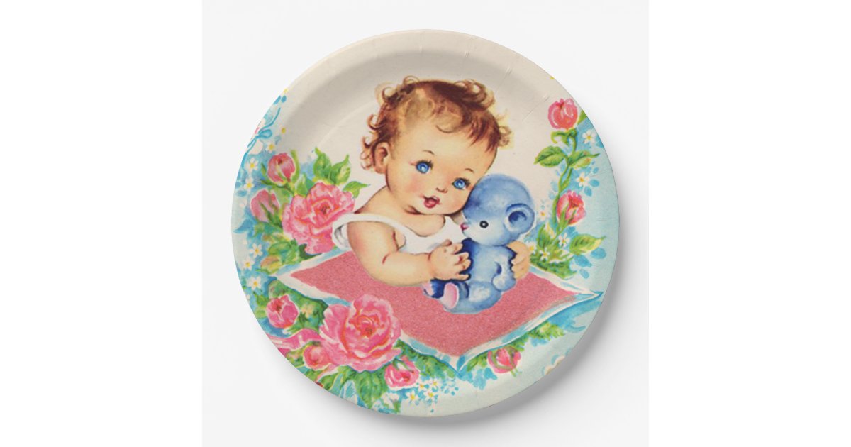Vintage Baby Girl, baby shower Paper Plates | Zazzle