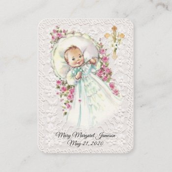 Vintage Baby Girl Baptism Christening Floral Lace Business Card by ShowerOfRoses at Zazzle