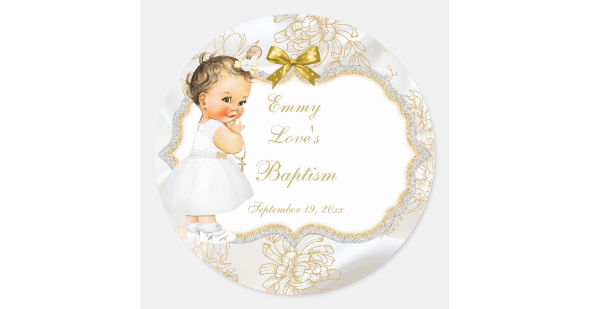 vintage baby girl baptism gold cross classic round sticker zazzlecom