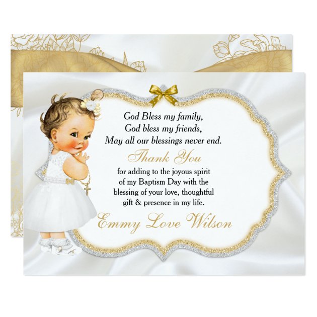 Vintage Baby Girl Baptism Gold Cross Thank You Card