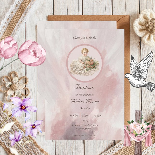 Vintage Baby Girl Baptism  Invitation (Creator Uploaded)