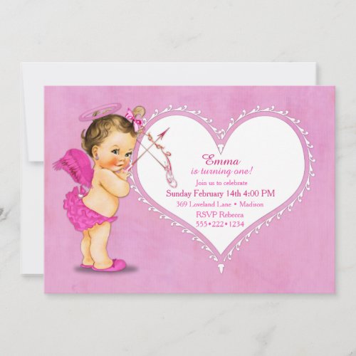 Vintage Baby Girl Cupid Angel Wings Halo Hot Pink Invitation