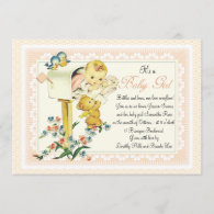 Vintage Baby Girl inside Mail Box Baby Shower Invitation