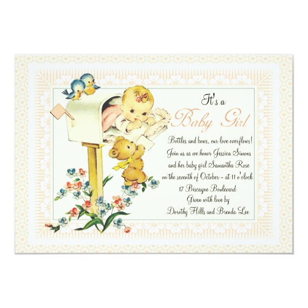 vintage baby girl shower invitations