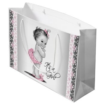 Vintage Baby Girl Pink Black Lace Baby Shower Large Gift Bag by The_Vintage_Boutique at Zazzle